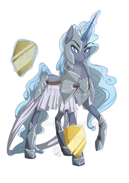 Size: 600x847 | Tagged: safe, artist:basykail, derpibooru import, oc, oc:northern lights, unofficial characters only, pony, unicorn, armor, magic, male, shield, simple background, solo, transparent background, watermark