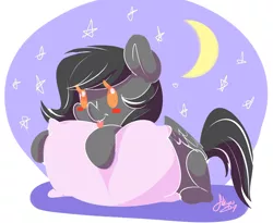 Size: 2406x1975 | Tagged: safe, artist:fatcakes, derpibooru import, oc, oc:charcoal, unofficial characters only, pegasus, pony, pillow, raspberry, solo, tongue out