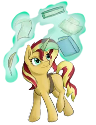 Size: 1350x1750 | Tagged: dead source, safe, artist:theshadowstone, derpibooru import, sunset shimmer, pony, unicorn, book, female, levitation, magic, mare, paper, quill, simple background, solo, sunset shimmer day, telekinesis, transparent background