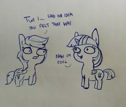 Size: 1693x1440 | Tagged: safe, artist:tjpones, derpibooru import, rainbow dash, twilight sparkle, twilight sparkle (alicorn), alicorn, pegasus, pony, dialogue, duo, lineart, meme, monochrome, special eyes, traditional art