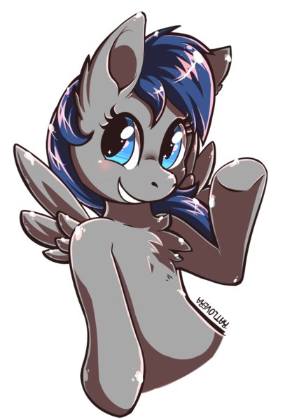 Size: 1024x1474 | Tagged: safe, artist:ratlovera, derpibooru import, oc, unofficial characters only, pegasus, pony, blue eyes, blue mane, gray coat, simple background, smiling, solo, transparent background, waving