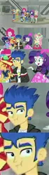 Size: 1920x6854 | Tagged: safe, derpibooru import, screencap, flash sentry, sunset shimmer, eqg summertime shorts, equestria girls, good vibes, flash sentry gets all the mares, food, fountain, harem, japanese, looking at you, pouting, screencap comic, shoes, sneakers, sunset sushi, sushi, tenso, waifu stealing, water