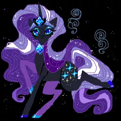 Size: 600x600 | Tagged: safe, artist:njeekyo, derpibooru import, nightmare rarity, unicorn, female, looking at you, mare, raised hoof, raised leg, simple background, solo