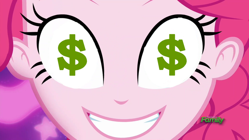 Size: 1920x1080 | Tagged: safe, derpibooru import, edit, edited screencap, screencap, pinkie pie, coinky-dink world, eqg summertime shorts, equestria girls, discovery family logo, dollar sign, exploitable meme, meme, pinkie's eyes