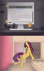 Size: 1610x2611 | Tagged: artist:lunebat, bedroom, comic, comic:clockwise, derpibooru import, female, furniture, internet, mare, mirror, monitor, safe, sticky note, table