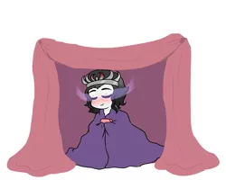 Size: 1800x1440 | Tagged: artist needed, blanket, comfy, derpibooru import, eyes closed, food, mug, oc, oc:salai, offspring, parent:king sombra, safe, satyr, simple background, sombra eyes, tea, unofficial characters only, white background