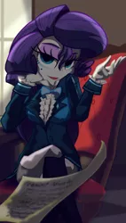 Size: 1700x3000 | Tagged: safe, artist:geraritydevillefort, derpibooru import, rarity, equestria girls, chair, clothes, crossover, female, mole, paper, rarifort, solo, the count of monte cristo, villefort