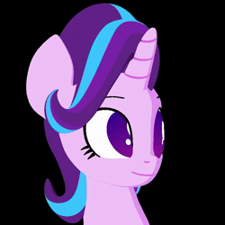 Size: 900x900 | Tagged: safe, artist:galawaille, derpibooru import, starlight glimmer, twilight sparkle, pony, unicorn, 3d, animated, black background, blender, boop, cel shading, cute, female, glimmerbetes, mare, no pupils, no sound, offscreen character, simple background, smiling, solo, webm