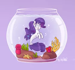 Size: 2071x1921 | Tagged: safe, alternate version, artist:dsp2003, derpibooru import, rarity, pony, seapony (g4), unicorn, my little pony: the movie, blushing, ear fluff, female, fishbowl, marshmelodrama, rarifish, seaponified, seapony rarity, solo, species swap, transformation