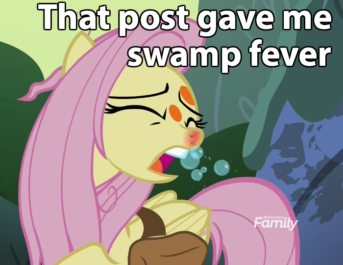 Size: 700x540 | Tagged: a health of information, coughing, derpibooru import, discovery family logo, fluttershy, image macro, meme, saddle bag, safe, screencap, solo, swamp fever, that post gave me cancer