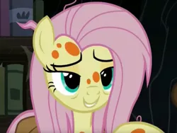 Size: 936x702 | Tagged: safe, derpibooru import, screencap, fluttershy, pegasus, pony, a health of information, adorasexy, bedroom eyes, cute, female, lidded eyes, mare, sexy, shyabetes, sick, solo, spots, swamp fever