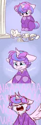 Size: 750x2250 | Tagged: safe, artist:its-gloomy, derpibooru import, princess flurry heart, alicorn, pony, broken, clothes, comic, crying, female, filly, flurryheart-babbles, foal, footed sleeper, open mouth, pajamas, pure unfiltered evil, sad, solo, wavy mouth