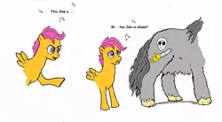 Size: 864x476 | Tagged: artist:quantumbranching, blood, cutie mark, derpibooru import, dialogue, jason, jason voorhees, scootaloo, semi-grimdark, song, song reference