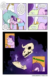 Size: 1856x2853 | Tagged: safe, artist:raph13th, derpibooru import, bulk biceps, starlight glimmer, pegasus, pony, unicorn, comic:glim glam and pals, comic, death, dialogue, female, male, mare, massage, speech bubble, stallion, tumblr, vomit, vomiting