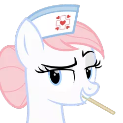 Size: 1000x1000 | Tagged: safe, artist:cheezedoodle96, derpibooru import, nurse redheart, earth pony, pony, bust, dreamworks face, female, lidded eyes, looking at you, mare, mouth hold, portrait, simple background, solo, tongue depressor, transparent background, vector