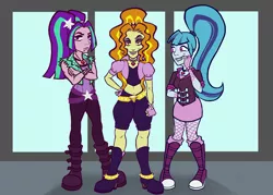 Size: 1508x1080 | Tagged: safe, artist:madness-with-reason, derpibooru import, adagio dazzle, aria blaze, sonata dusk, equestria girls, boots, clothes, female, fishnets, high heel boots, shoes, skirt, the dazzlings, trio