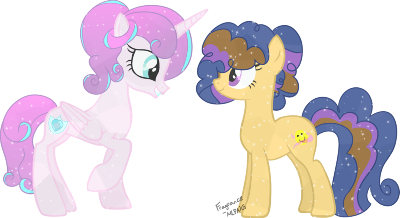 Size: 1024x559 | Tagged: safe, artist:fragrance-mlpng, derpibooru import, princess flurry heart, oc, oc:magical smile, crystal pony, earth pony, pony, crystallized, female, mare, offspring, older, parent:cheese sandwich, parent:twilight sparkle, parents:cheeselight, simple background, transparent background