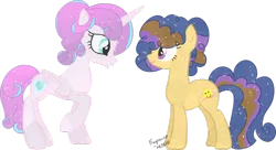 Size: 1024x559 | Tagged: safe, artist:fragrance-mlpng, derpibooru import, princess flurry heart, oc, oc:magical smile, crystal pony, earth pony, pony, crystallized, female, mare, offspring, older, parent:cheese sandwich, parent:twilight sparkle, parents:cheeselight, simple background, transparent background