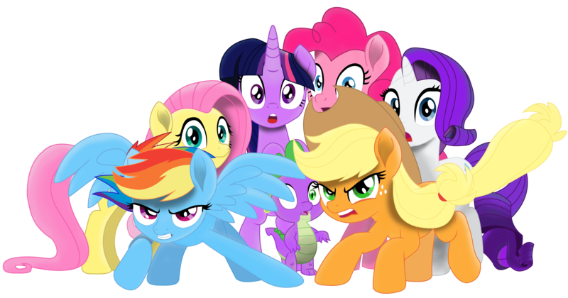 Size: 6216x3266 | Tagged: safe, artist:ejlightning007arts, derpibooru import, applejack, fluttershy, pinkie pie, rainbow dash, rarity, spike, twilight sparkle, twilight sparkle (alicorn), alicorn, dragon, earth pony, pegasus, pony, unicorn, my little pony: the movie, female, mane seven, mane six, mare, shading, simple background, transparent background, vector