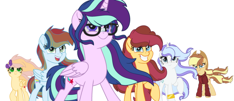 Size: 1024x446 | Tagged: safe, artist:bezziie, derpibooru import, oc, oc:caramel apple, oc:cupcake delight, oc:fireburst cherry, oc:soaring sky, oc:sunlight, oc:vanilla starfall, unofficial characters only, alicorn, earth pony, pegasus, pony, unicorn, alicorn oc, base used, bow, bracelet, clothes, cowboy hat, female, glasses, hair bow, hat, jewelry, magical lesbian spawn, mare, next generation, offspring, parent:applejack, parent:big macintosh, parent:caramel, parent:cheese sandwich, parent:double diamond, parent:fluttershy, parent:pinkie pie, parent:rainbow dash, parent:rarity, parent:soarin', parent:starlight glimmer, parent:twilight sparkle, parents:carajack, parents:cheesepie, parents:diamond duo, parents:fluttermac, parents:soarindash, parents:twistarlight, plaid shirt, simple background, stetson, tape, transparent background