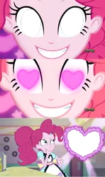 Size: 1280x2160 | Tagged: safe, artist:alphamonouryuuken, derpibooru import, edit, edited screencap, screencap, pinkie pie, coinky-dink world, eqg summertime shorts, equestria girls, discovery family logo, exploitable, heart eyes, marie kissing silver the hedgehog, meme, pinkie the shipper, pinkie's eyes, shipper on deck, shipper pie, shipping, splatoon, template, wingding eyes