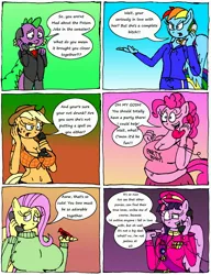 Size: 2520x3288 | Tagged: alicorn, anthro, anthroquestria, applejack, artist:americananomaly, bbw, belly button, big breasts, breasts, busty applejack, busty fluttershy, busty pinkie pie, chubby, cleavage, clothes, comic, derpibooru import, dragon, fat, female, fluttershy, hat, high res, immortality blues, implied, lesbian, midriff, muffin top, phone, pinkie pie, pudgy pie, rainbow dash, rarity, rarixie, safe, shipping, short shirt, spike, sweater, sweatershy, trixie, twilight sparkle, twilight sparkle (alicorn), uniform