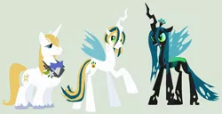 Size: 1432x734 | Tagged: artist:deppressedunicorn, bluesalis, chrysblood, crack shipping, derpibooru import, oc, parents:bluesalis, prince blueblood, queen chrysalis, safe, shipping