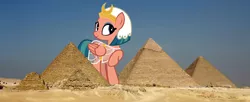 Size: 3200x1300 | Tagged: safe, artist:silverswirls15, artist:theotterpony, derpibooru import, somnambula, pegasus, pony, clothes, egypt, female, giant pony, giantess, highrise ponies, irl, macro, mare, photo, pyramid, pyramids of giza, raised hoof, smiling, solo, story included