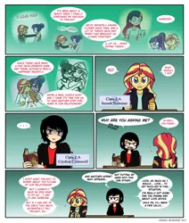 Size: 876x1032 | Tagged: safe, artist:crydius, derpibooru import, sci-twi, sunset shimmer, twilight sparkle, oc, oc:crydius, oc:gamma, comic:love advice, equestria girls, comic, cute, female, flashback, gravity falls, journal #2, lesbian, looking at each other, looking at you, magical lesbian spawn, offspring, parent:sci-twi, parent:sunset shimmer, parent:twilight sparkle, parents:scitwishimmer, parents:sunsetsparkle, scientific lesbian spawn, scitwishimmer, shimmerbetes, shipping, sunsetsparkle