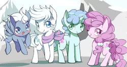 Size: 3439x1820 | Tagged: safe, artist:ccc, derpibooru import, double diamond, night glider, party favor, sugar belle, earth pony, pegasus, pony, unicorn, cute, double dawwmond, equal four, favorbetes, glideabetes, pixiv, sugarbetes