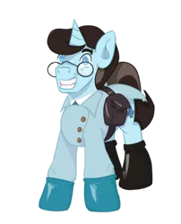 Size: 500x619 | Tagged: safe, artist:mediponee, derpibooru import, ponified, pony, clothes, cloths, crossover, doctor, glasses, gloves, grin, horn, image, latex, latex gloves, male, medic, medical gloves, png, saddle bag, simple background, smiling, solo, stallion, team fortress 2, transparent background