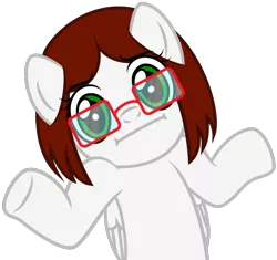 Size: 668x629 | Tagged: safe, artist:lost-our-dreams, derpibooru import, oc, oc:monochrome, unofficial characters only, pegasus, pony, female, glasses, looking at you, mare, shrug, shrugpony, simple background, solo, transparent background