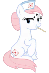 Size: 2000x3000 | Tagged: safe, artist:cheezedoodle96, derpibooru import, nurse redheart, earth pony, pony, .svg available, dreamworks face, female, lidded eyes, looking at you, mare, mouth hold, simple background, sitting, solo, svg, tongue depressor, transparent background, vector