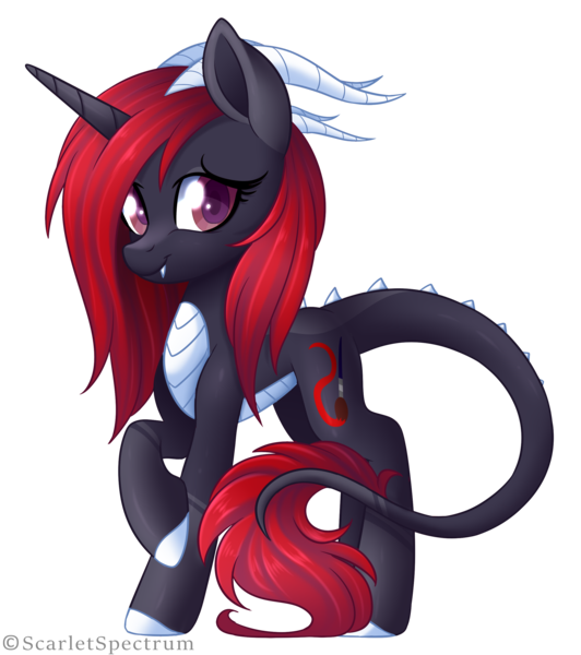 Size: 2364x2664 | Tagged: safe, artist:scarlet-spectrum, derpibooru import, oc, oc:scarlet spectrum, unofficial characters only, dracony, hybrid, unicorn, female, looking at you, mare, simple background, solo, transparent background