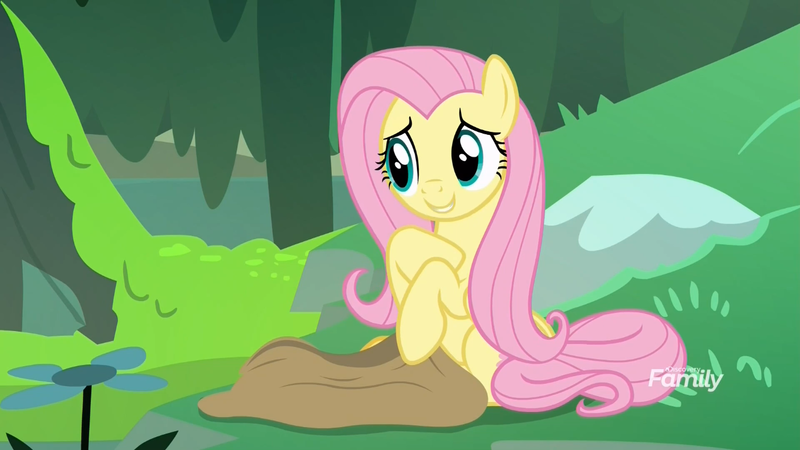 Size: 1366x768 | Tagged: a health of information, bag, cute, derpibooru import, fluttershy, grass, happy, moss, muck, rock, sack, safe, shyabetes, smiling, swamp