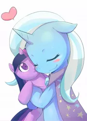 Size: 711x989 | Tagged: safe, artist:siagia, derpibooru import, edit, trixie, twilight sparkle, cropped, cute, diatrixes, female, lesbian, mare, plushie, shipping, simple background, twixie, white background