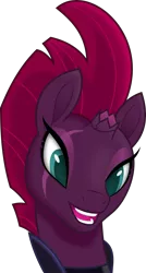 Size: 3000x5588 | Tagged: safe, artist:negatif22, derpibooru import, fizzlepop berrytwist, tempest shadow, pony, my little pony: the movie, broken horn, eye scar, hoers, horn, pretty, pretty pretty tempest, scar, silly, silly pony, simple background, smiling, solo, transparent background, when she smiles