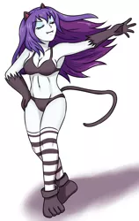 Size: 2153x3402 | Tagged: suggestive, artist:sumin6301, derpibooru import, rarity, equestria girls, armpits, bra, breasts, cat ears, cat tail, catgirl, clothes, fangs, female, kemonomimi, neko, nekomimi, simple background, socks, solo, solo female, tail, underwear, white background