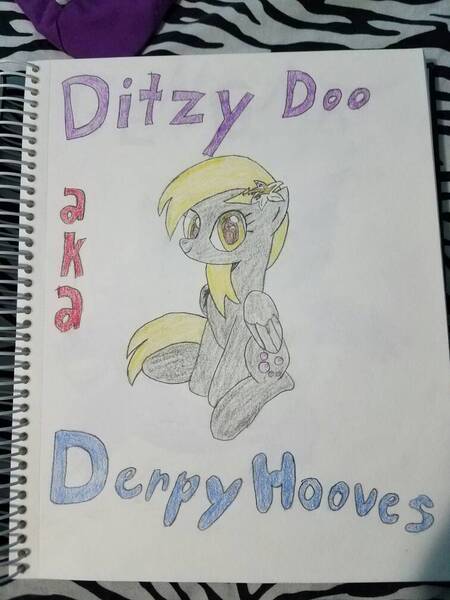 Size: 756x1008 | Tagged: artist:savijoy99, derpibooru import, derpy hooves, flower, flower in hair, photo, safe, solo, traditional art