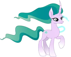 Size: 4546x3630 | Tagged: safe, artist:bigmk, derpibooru import, mistmane, pony, unicorn, campfire tales, clothes, curved horn, dragon spirit, ethereal mane, female, high res, magic, mare, missing accessory, raised hoof, simple background, solo, transparent background, vector