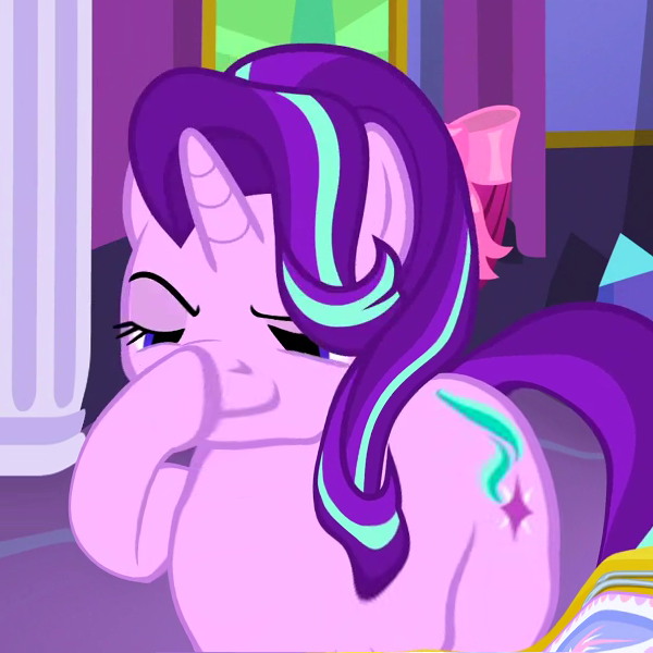 Size: 600x600 | Tagged: safe, derpibooru import, edit, edited screencap, screencap, starlight glimmer, pony, unicorn, no second prances, boop, exploitable meme, fat, glimmerposting, meme, self-boop, smiling, smirk, solo, starlard glimmer