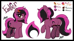 Size: 2964x1660 | Tagged: safe, artist:zajice, derpibooru import, oc, oc:emby, unofficial characters only, unicorn, bedroom eyes, choker, fishnets, lipstick, makeup, reference sheet, solo