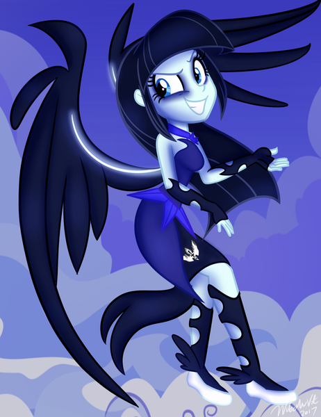 Size: 1000x1300 | Tagged: dead source, safe, artist:wubcakeva, derpibooru import, twilight sparkle, elements of insanity, equestria girls, clothes, drowned brutalight, recolor, sleeveless, smiling, solo, wings