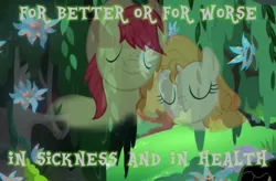 Size: 1002x656 | Tagged: semi-grimdark, derpibooru import, edit, edited screencap, screencap, bright mac, pear butter, earth pony, pony, a health of information, the perfect pear, brightbutter, feels, female, hat, implied death, male, mare, shipping, stallion, straight, swamp fever, swamp fever plant