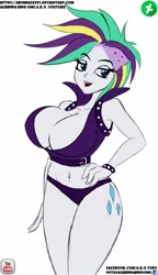 Size: 640x1112 | Tagged: dead source, suggestive, artist:aboimages03, artist:lil miss jay, derpibooru import, edit, rarity, equestria girls, alternate hairstyle, art theft, breasts, busty rarity, clothes, cutie mark, cutie mark on equestria girl, female, needs more jpeg, panties, punk, raripunk, solo, solo female, underwear