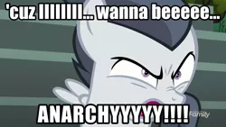 Size: 1920x1080 | Tagged: safe, derpibooru import, edit, edited screencap, screencap, rumble, pegasus, pony, marks and recreation, anarchy, angry, colt, image macro, male, meme, sex pistols, solo