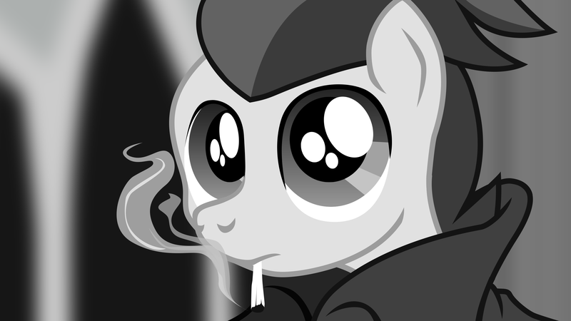 Size: 2870x1614 | Tagged: safe, artist:aaronmk, derpibooru import, rumble, pegasus, pony, albert camus, black and white, bust, camus, collar, existentialism, grayscale, monochrome, noir, portrait, smoking, solo, vector