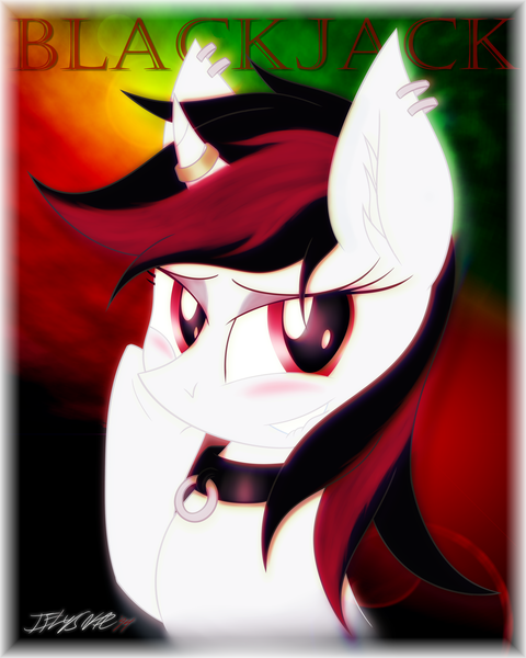 Size: 3294x4116 | Tagged: safe, artist:iflysna94, derpibooru import, oc, oc:blackjack, unofficial characters only, pony, unicorn, fallout equestria, fallout equestria: project horizons, absurd resolution, collar, ear piercing, female, horn ring, mare, piercing, signature, solo