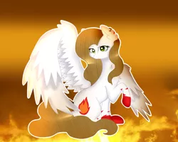 Size: 1024x819 | Tagged: safe, artist:anasflow, derpibooru import, oc, oc:fire bird, unofficial characters only, pegasus, pony, female, mare, raised hoof, sitting, solo