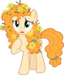 Size: 3000x3489 | Tagged: artist:sollace, derpibooru import, flower, flower in hair, open mouth, pear butter, raised hoof, sad, safe, simple background, solo, standing, .svg available, the perfect pear, transparent background, vector